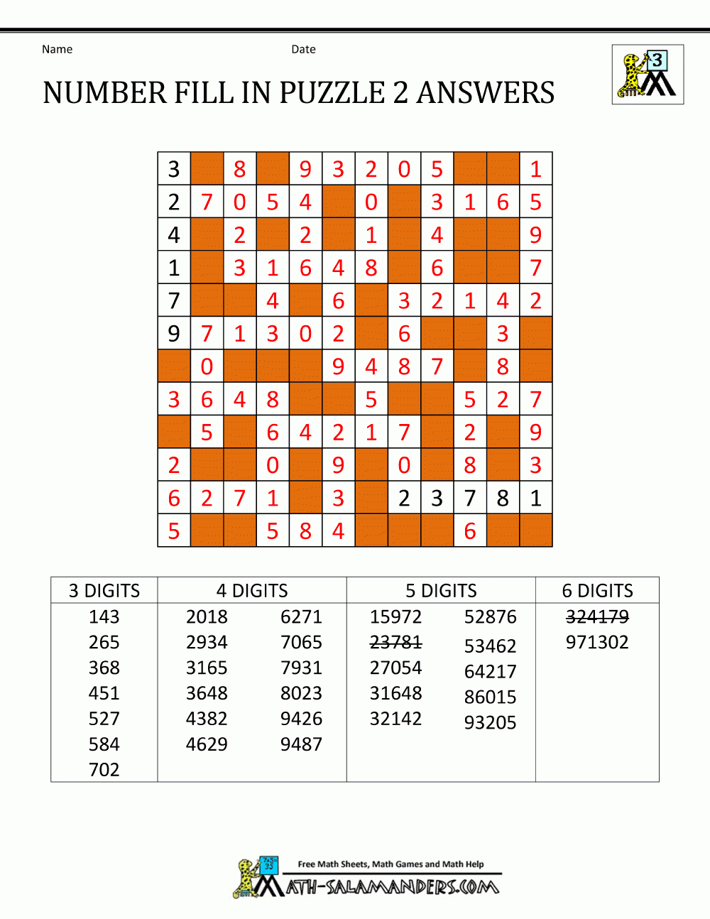 Number Fill In Puzzles - Printable-Puzzles.com Answers