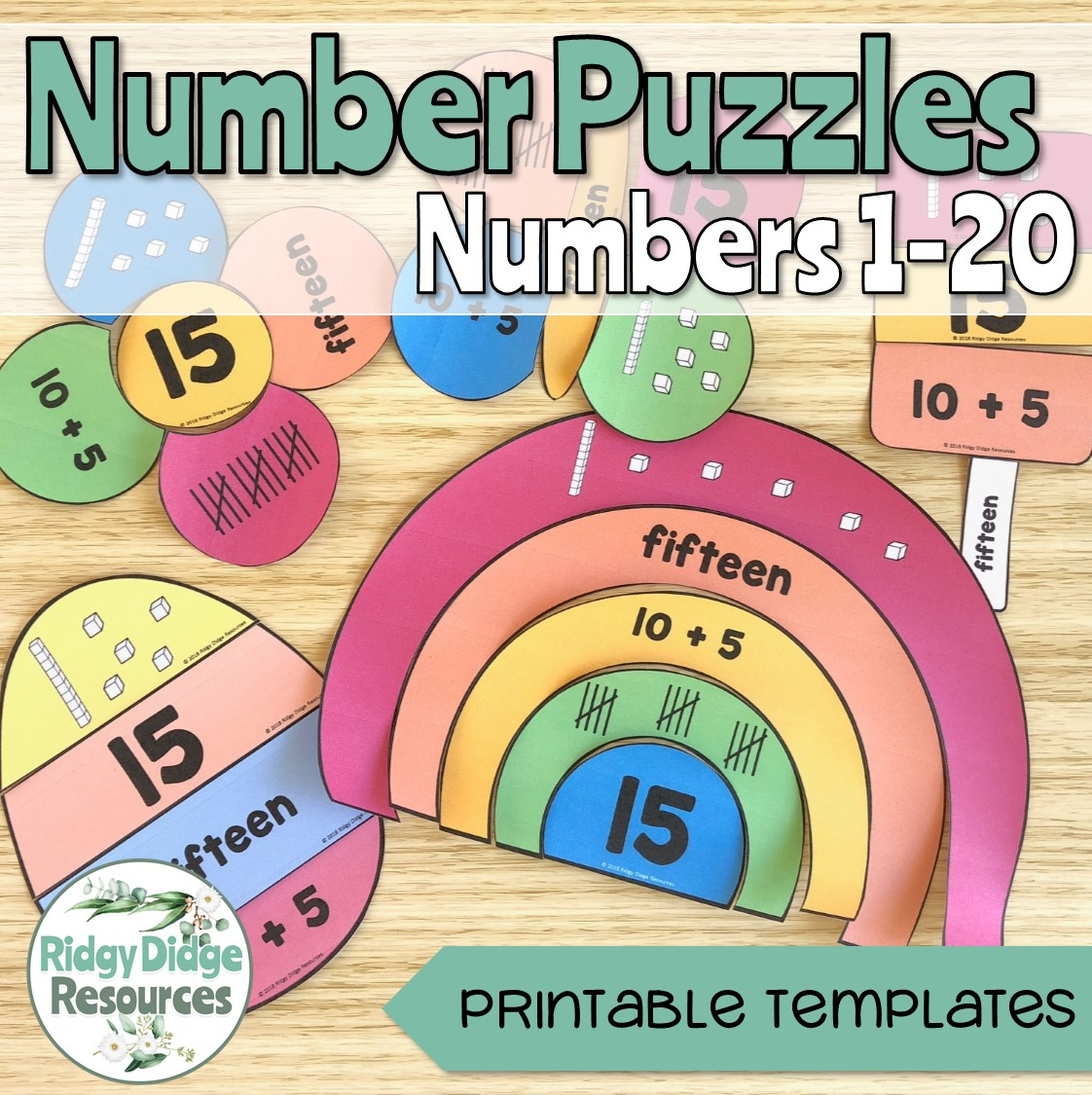 Number Puzzles 1-20 - Ridgy Didge Resources - Printable Rainbow Number Puzzle