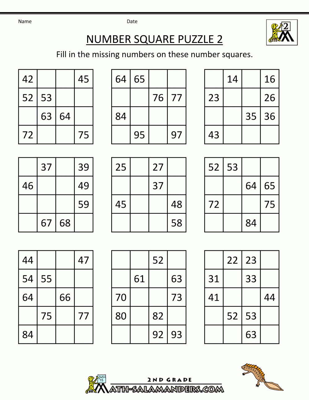 Number Square Puzzles - Printable Multiplication Puzzle
