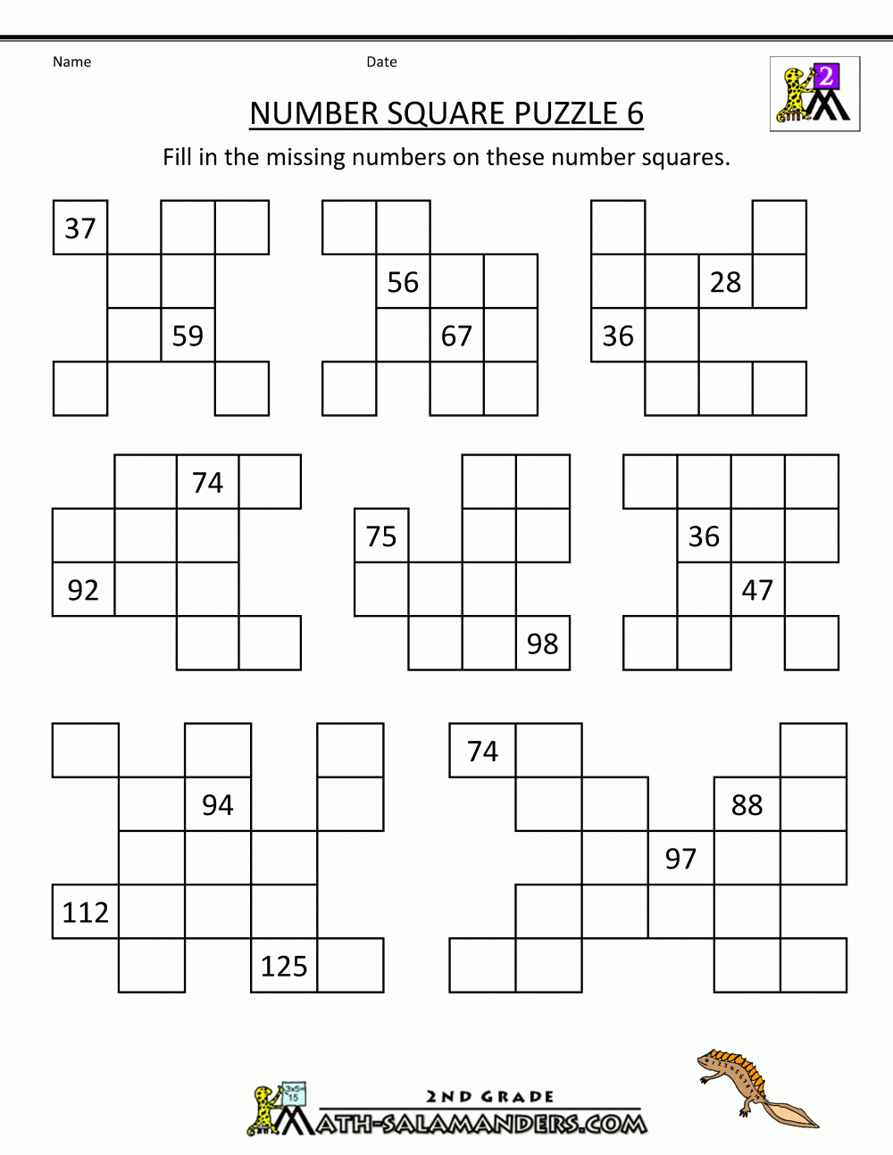 Number Square Puzzles - Printable Number Puzzle