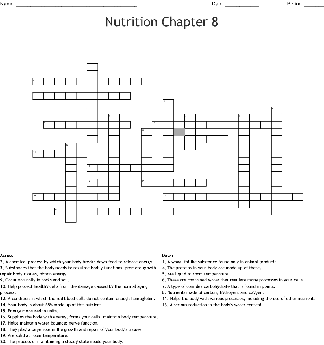 Nutrition Chapter 8 Crossword - Wordmint - Nutrition Printable Puzzle