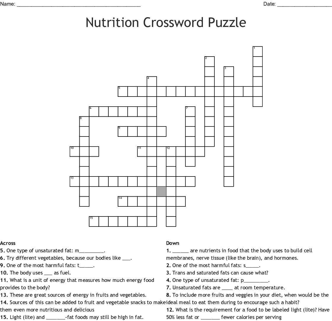 Nutrition Crossword Puzzle Crossword - Wordmint - Printable Nutrition Puzzles