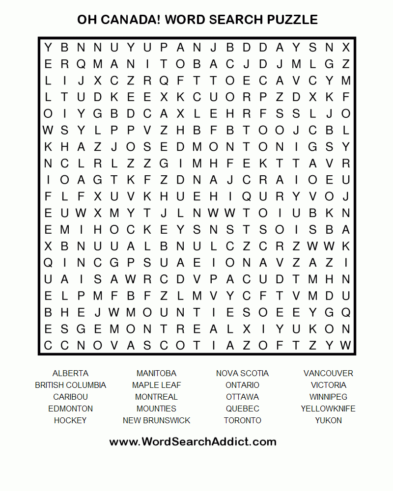 Oh Canada! Printable Word Search Puzzle - Printable Puzzle Of Canada
