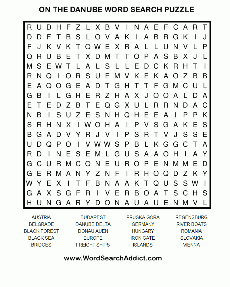 On The Danube Printable Word Search Puzzle - Printable Bridges Puzzles