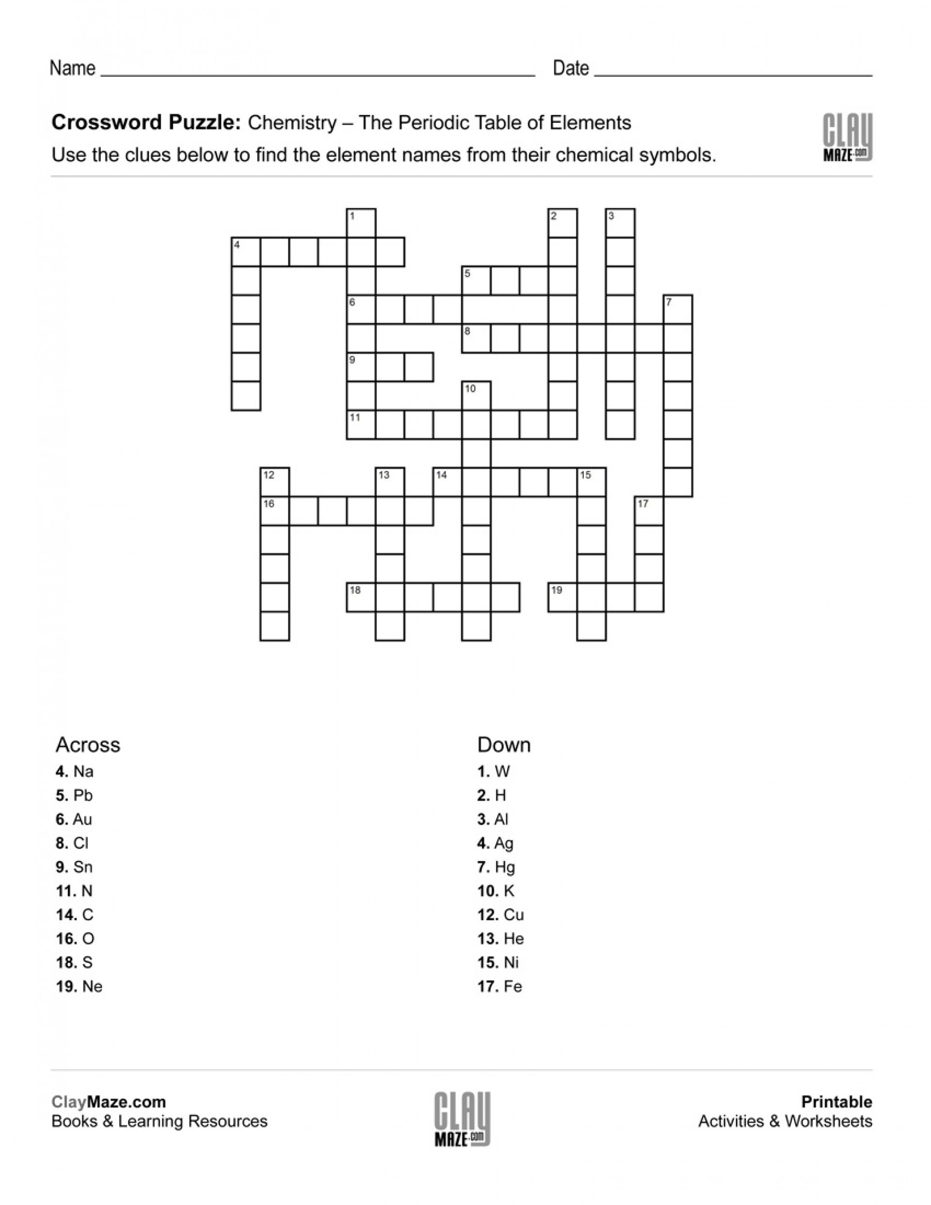 Periodic Table Crossword Puzzle Pdf New Chemistry Periodic Table - Printable Puzzle Pdf
