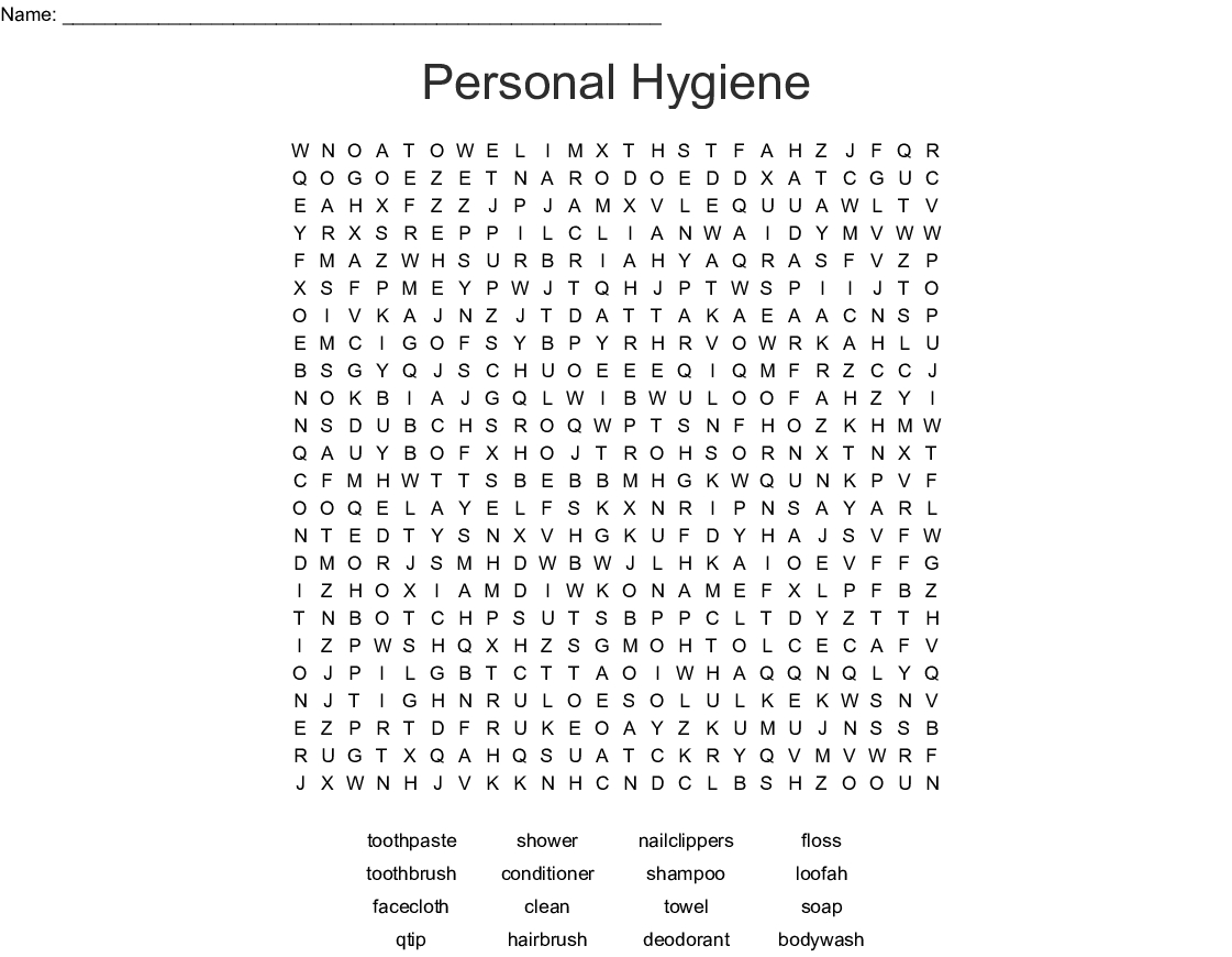 Personal Hygiene Word Search - Wordmint - Printable Personal Hygiene Crossword Puzzle