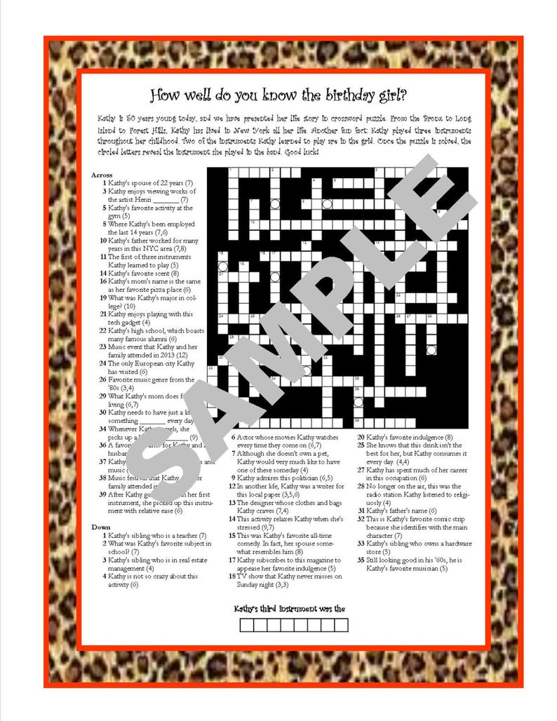 Personalized Printable Crossword Puzzle Featuring Fun Facts | Etsy - Baseball Crossword Puzzle Printable