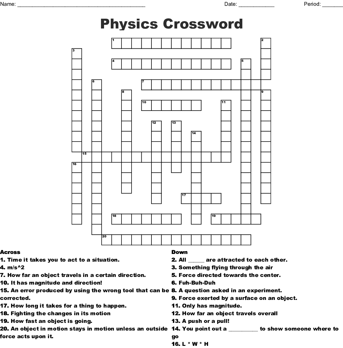 Physics Crossword - Wordmint - Physics Crossword Puzzles Printable With Answers