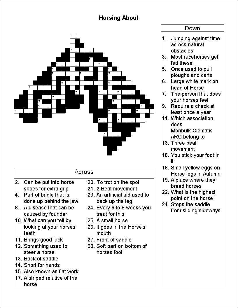 Pinterest - Horse Crossword Puzzle Printable