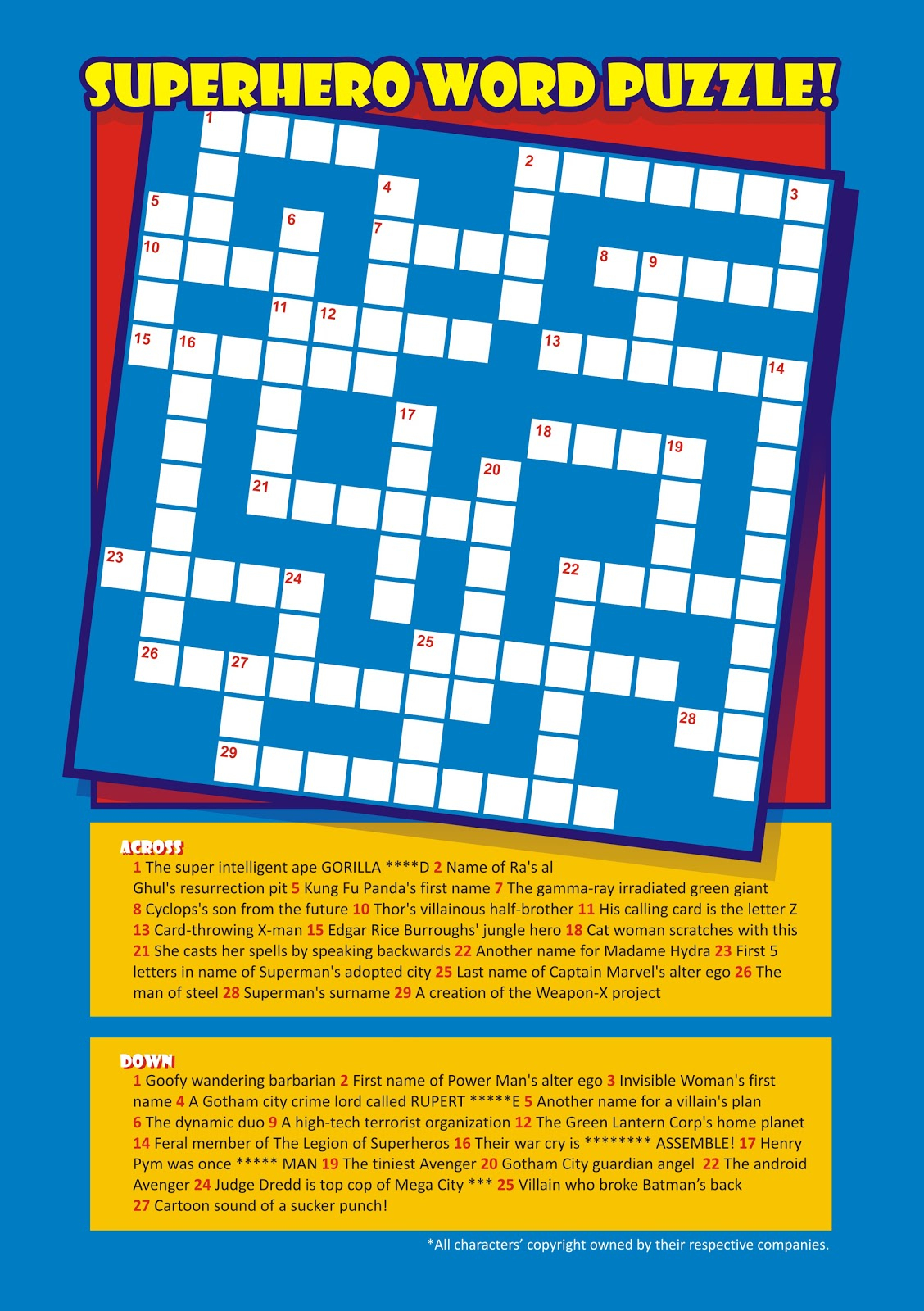 Pizzazz!: Superhero Crossword Puzzle! - Printable Superhero Crossword Puzzle
