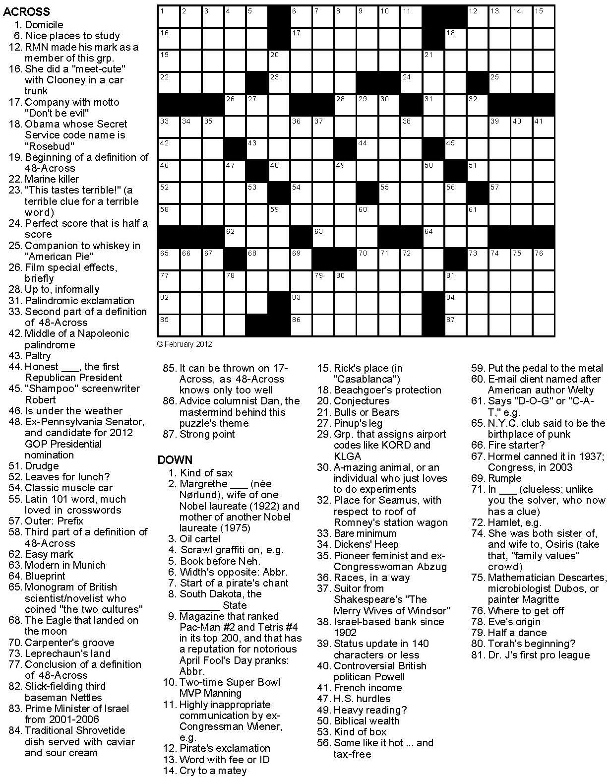 Political Crossword Puzzles - Printable Crossword Searches For Adults