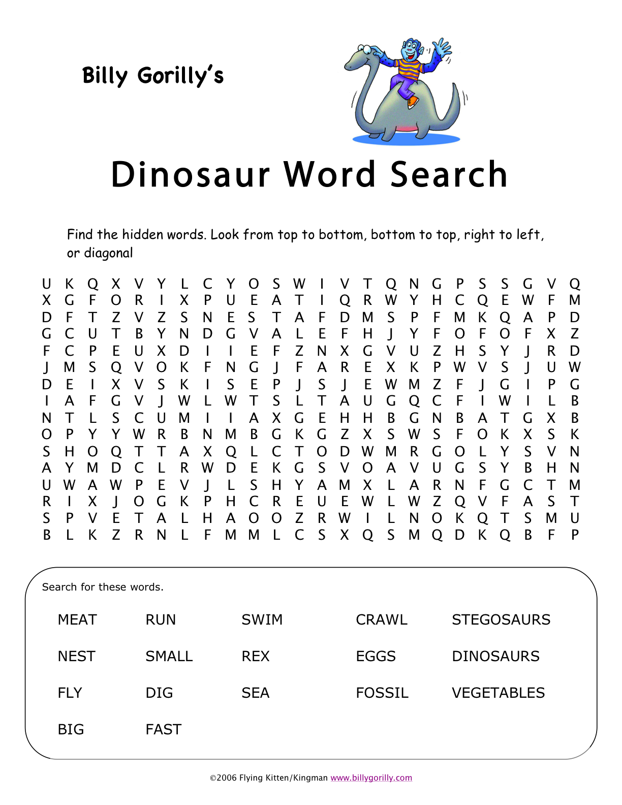 Printable Activity Sheets | Puzzles | Teacher Resources | Homeschool - Printable Dinosaur Crossword Puzzles