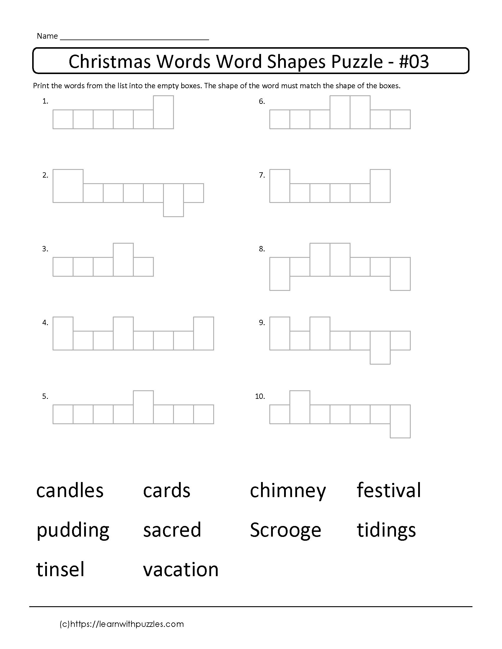Printable And Free Xmas Word Shapes Puzzles To Help Kids Remember - Printable Holiday Puzzles