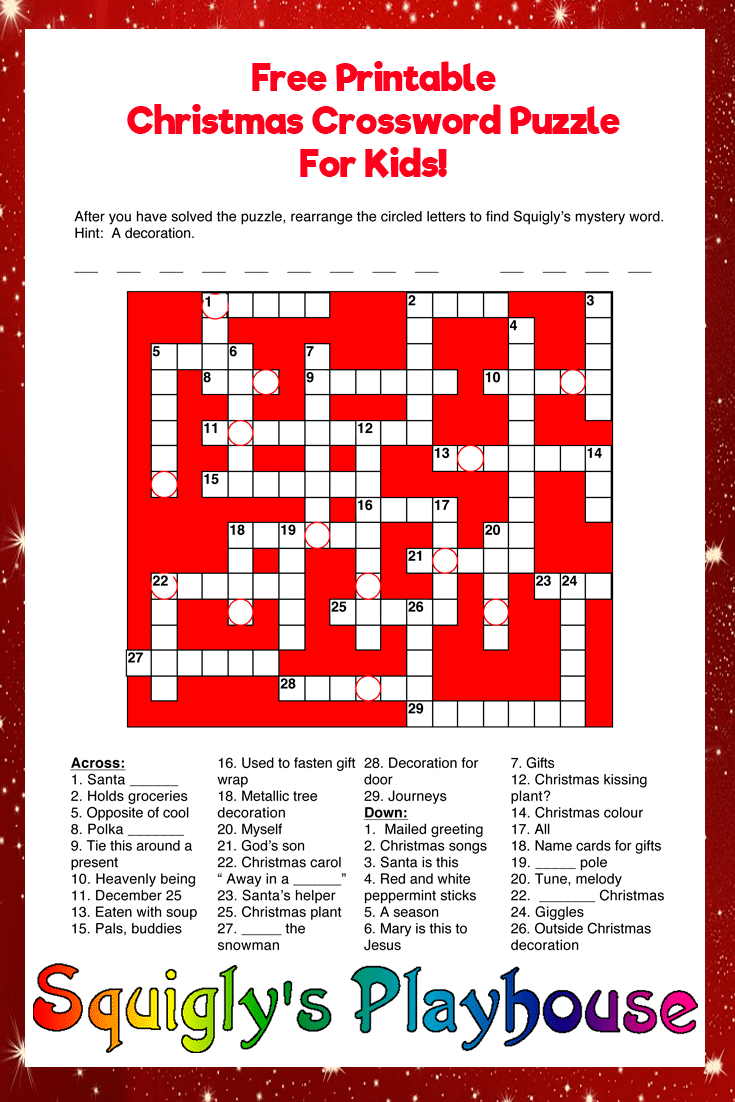 Printable Christmas Puzzles For Kids | Squigly&amp;#039;s Playhouse - Printable Red Eye Crossword Puzzle