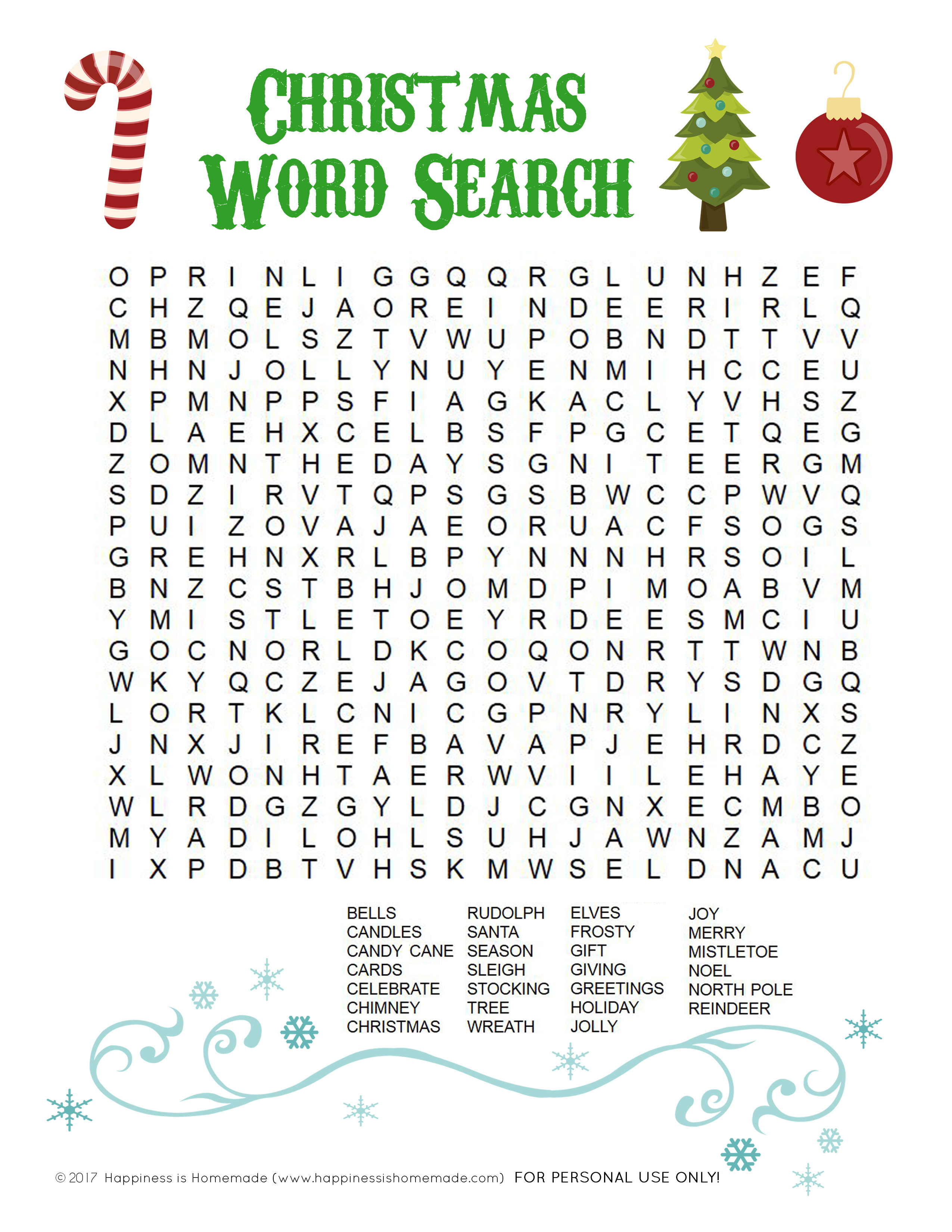 Printable Christmas Word Search For Kids &amp;amp; Adults - Happiness Is - Printable Christmas Word Puzzle