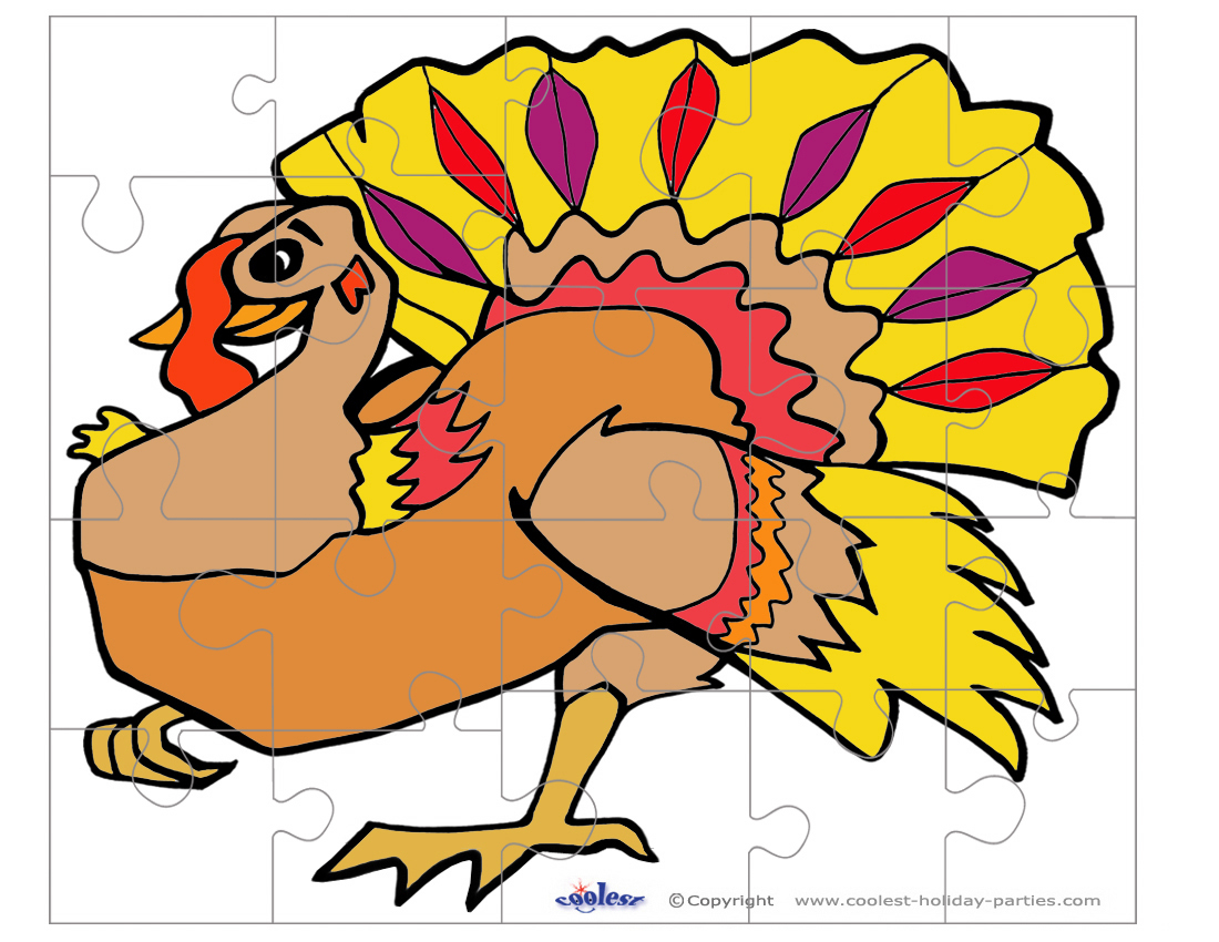 Printable Colored Turkey 1 Medium-Piece Puzzle - Printable Turkey Puzzle