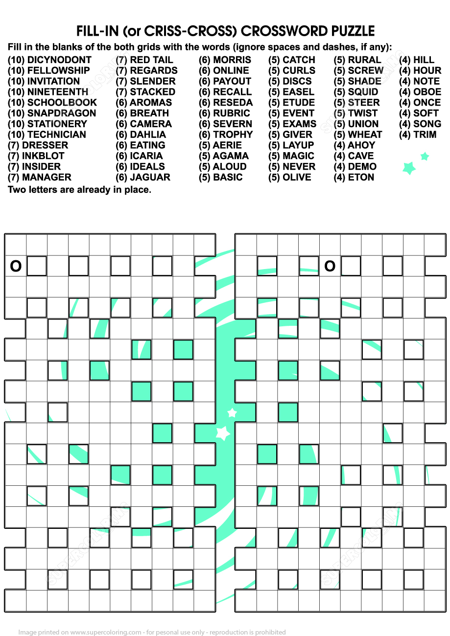 Printable Criss-Cross Puzzle For Adults | Free Printable Puzzle Games - Printable Puzzle.com