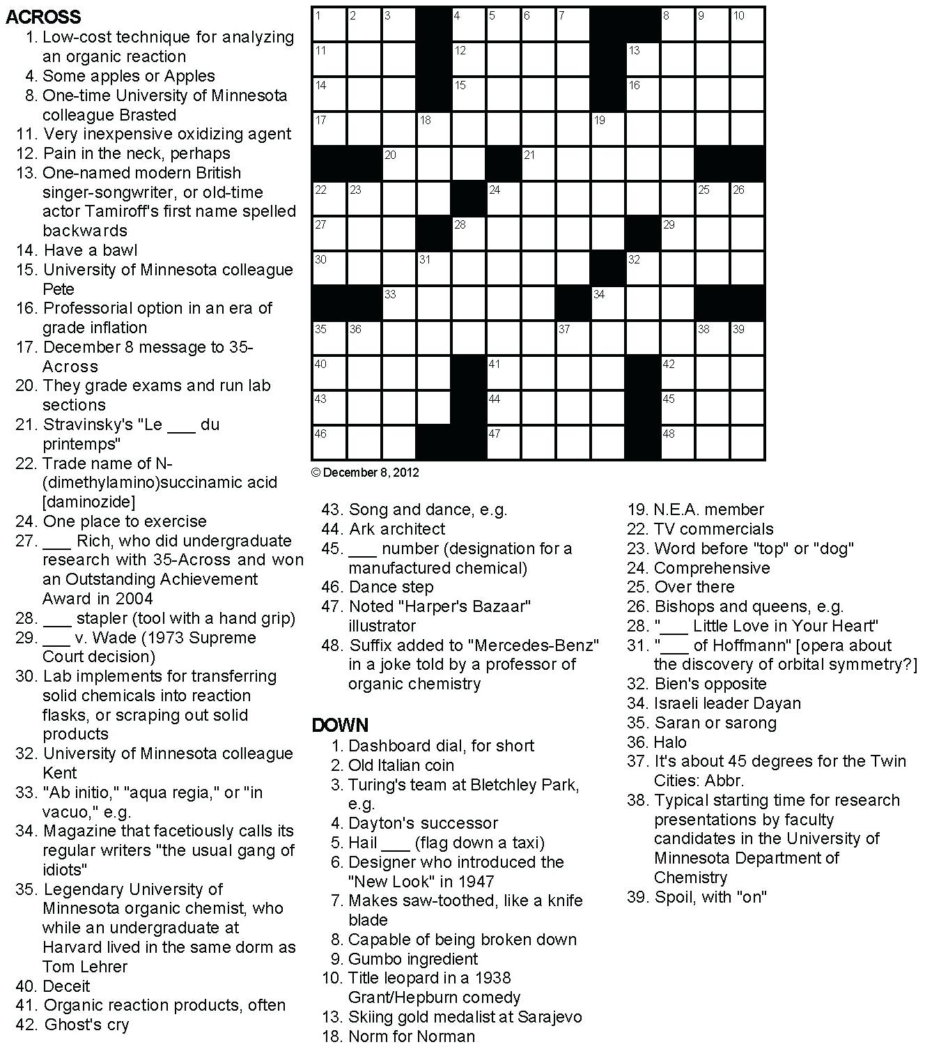 Printable Crossowrd Puzzles Chemistry Tribute Crossword Puzzle Chem - Printable Crossword 2018