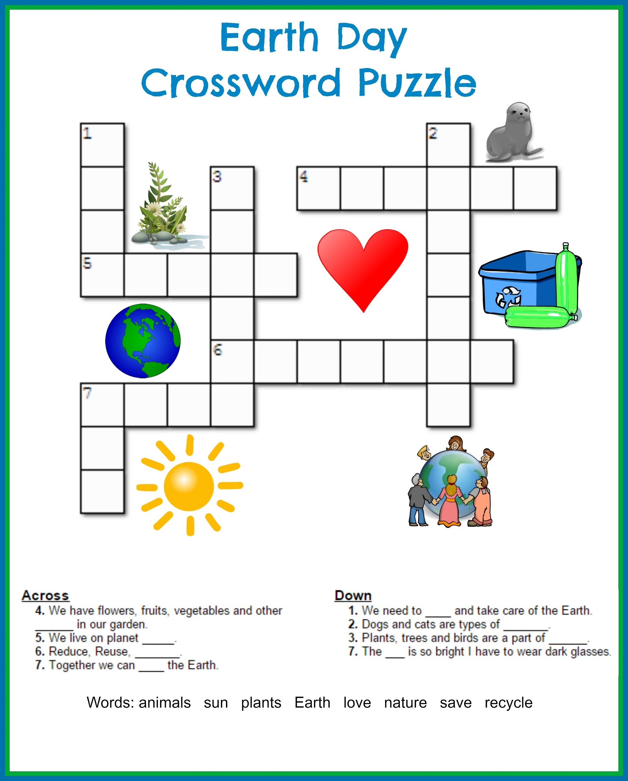 Printable Crossword Puzzles Kids | Crossword Puzzles On Earth - First Grade Crossword Puzzles Printable
