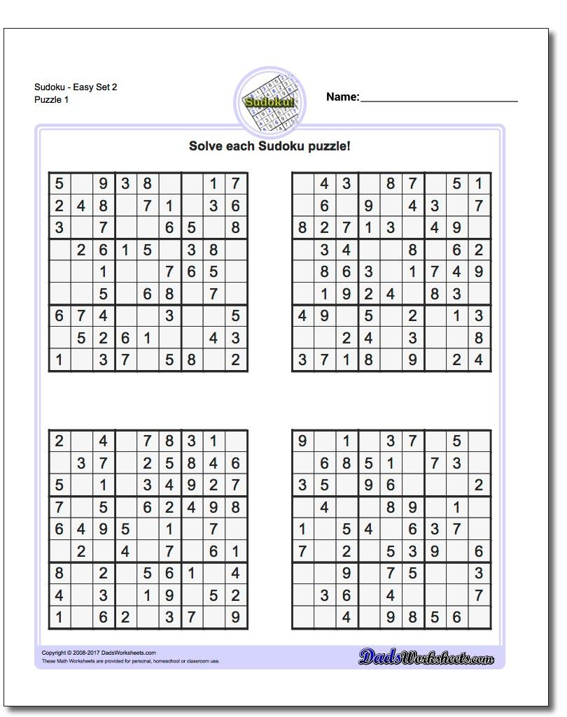 Printable Easy Sudoku | Math Worksheets | Sudoku Puzzles, Maths - Printable Puzzles By Krazydad