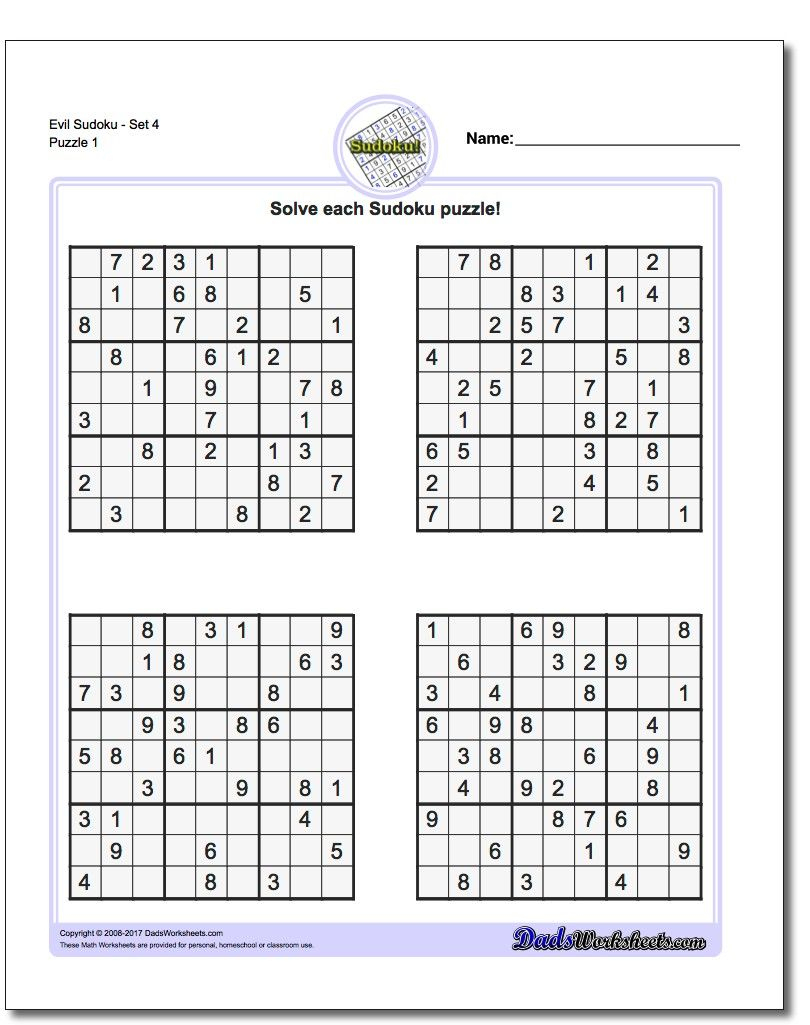 Printable Evil Sudoku Puzzles | Math Worksheets | Sudoku Puzzles - Printable Battleships Puzzle