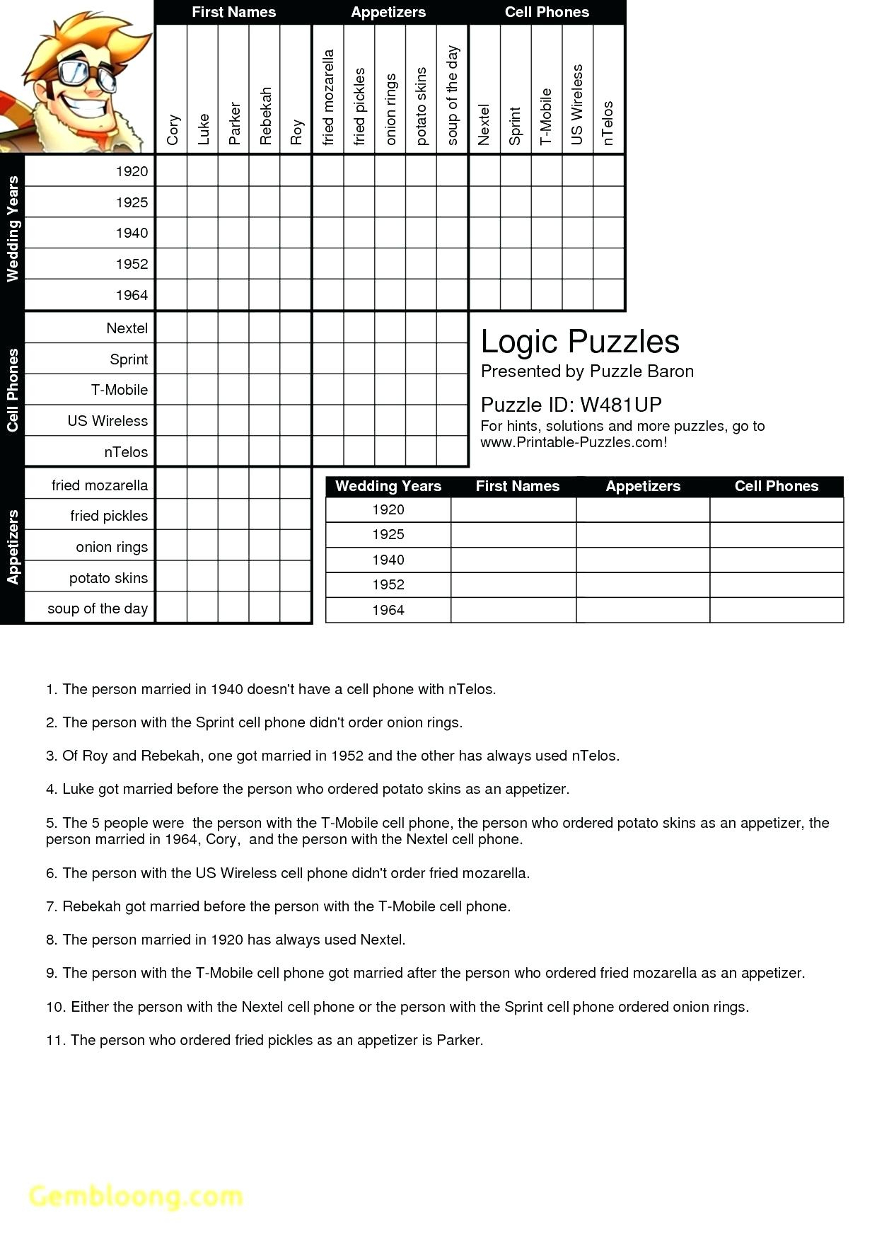 Printable Logic Puzzle – Myheartbeats.club - Printable Logic Puzzles Puzzle Baron