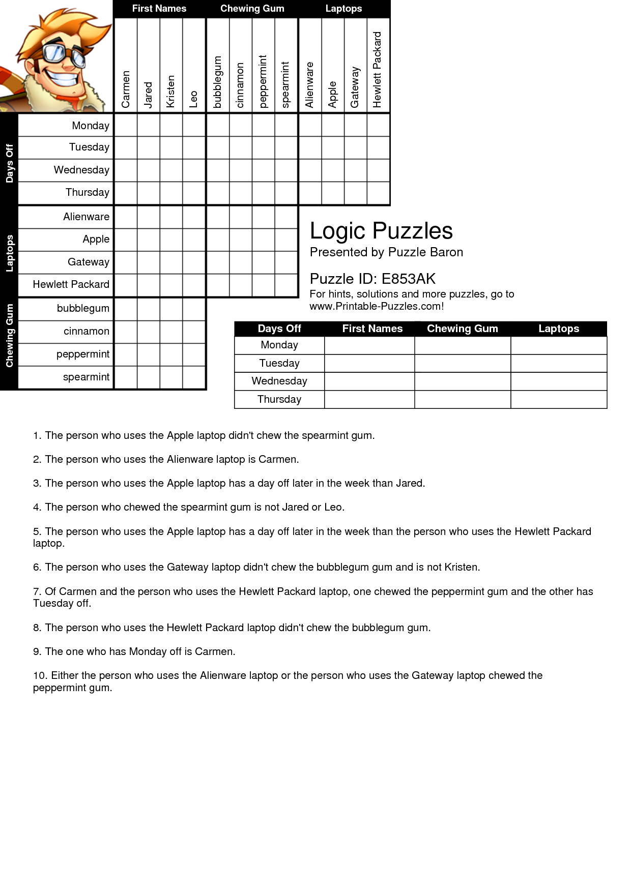 Printable Logic Puzzles Bnuauypi | Children&amp;#039;s Arts &amp;amp; Crafts | Logic - Printable Logic Puzzle Grid