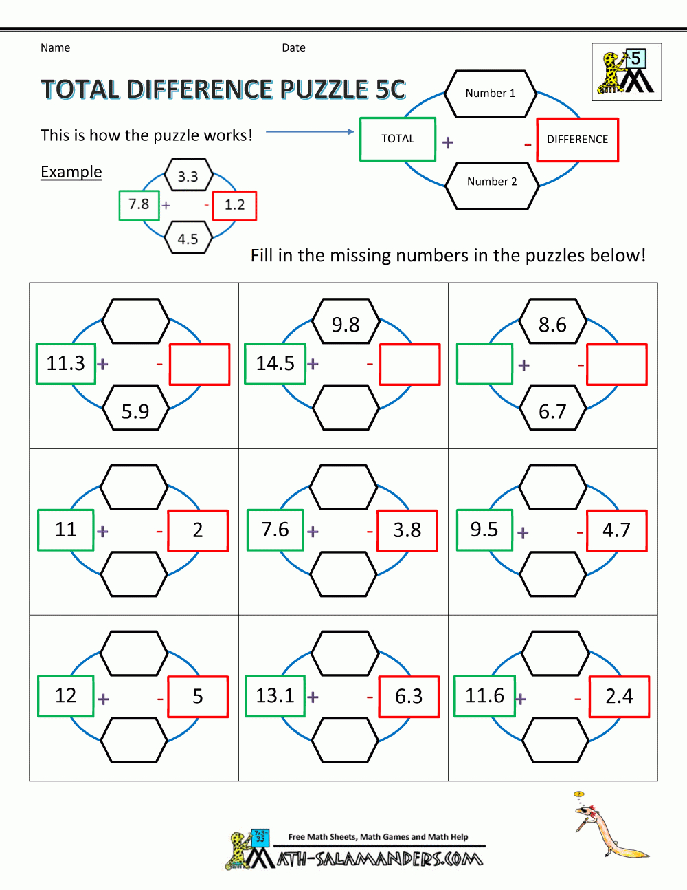 Printable Math Puzzles 5Th Grade - Printable Decimal Puzzles