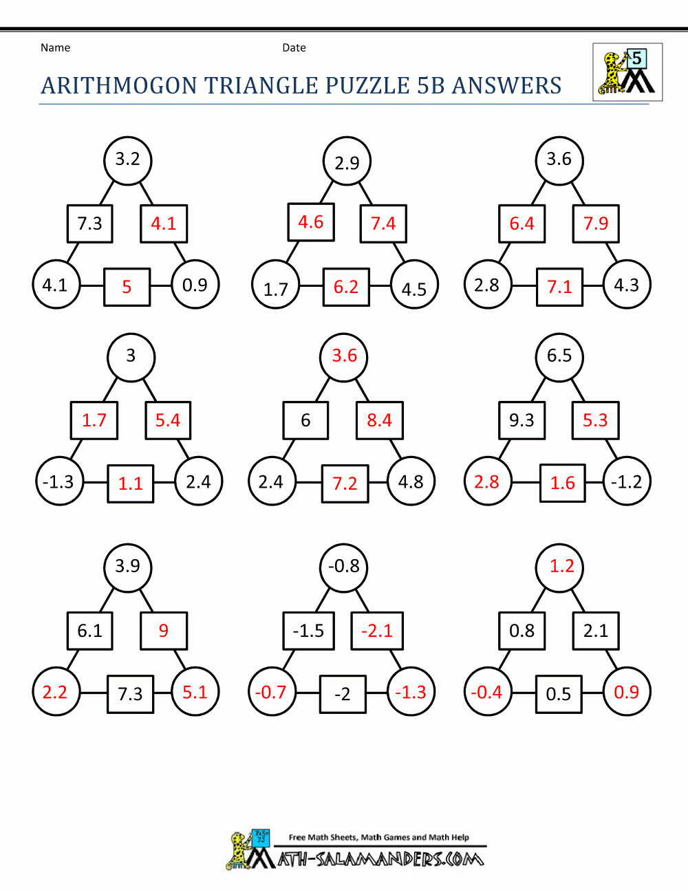 Printable Math Puzzles 5Th Grade - Printable Triangle Puzzle