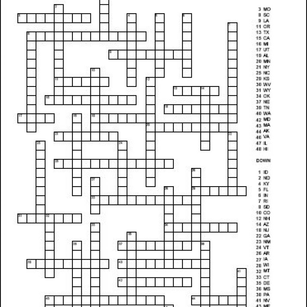 50 States Crossword Puzzle Printable Printable Crossword Puzzles