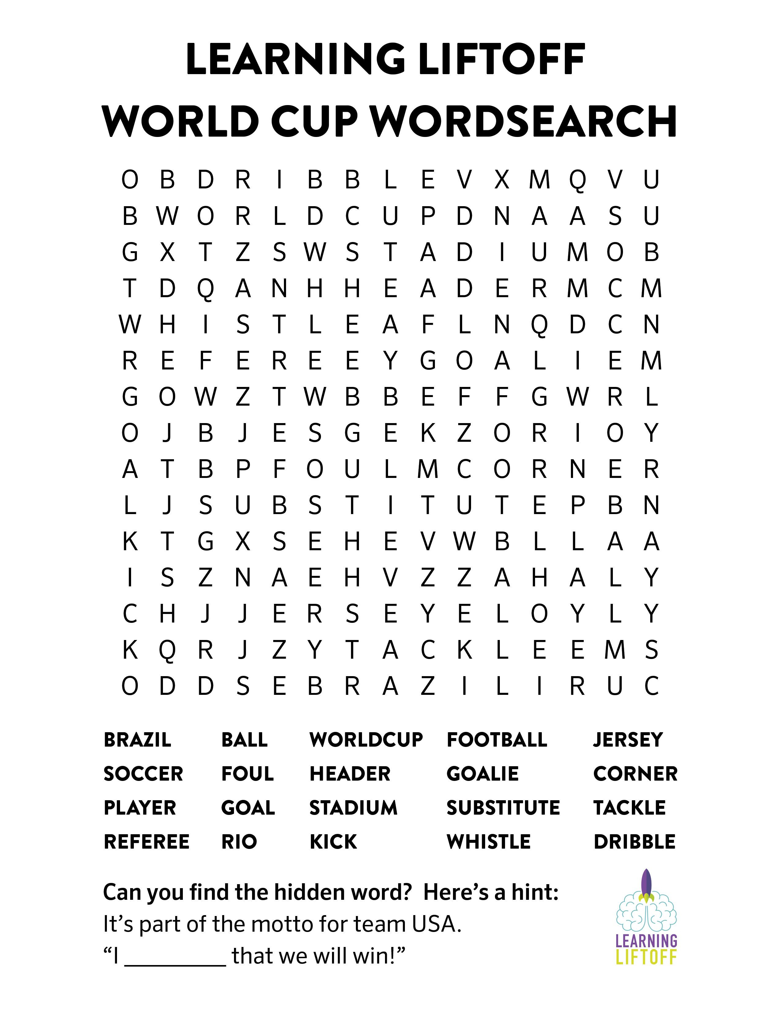 Printable World Cup Word Search | K12 | World Cup Games, World Cup - Printable Crossword Puzzles Soccer
