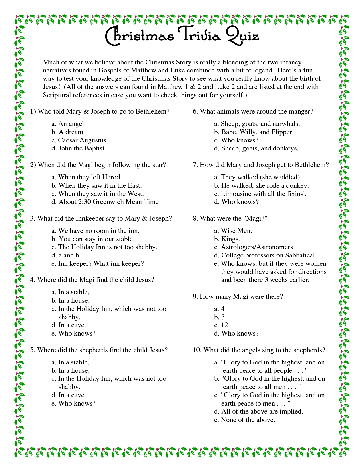 Printable+Christmas+Trivia+Questions+And+Answers | Christmas - Printable Christmas Puzzles And Quizzes