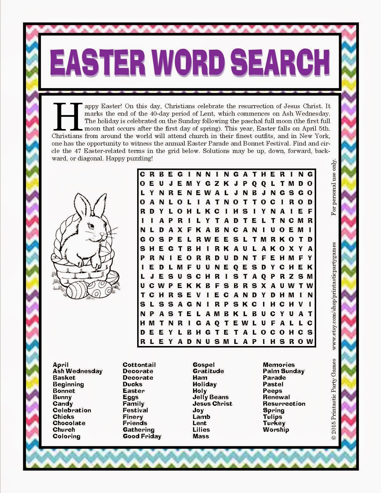 Printastic Party Games: March 2015 - Printable Holy Week Crossword Puzzle