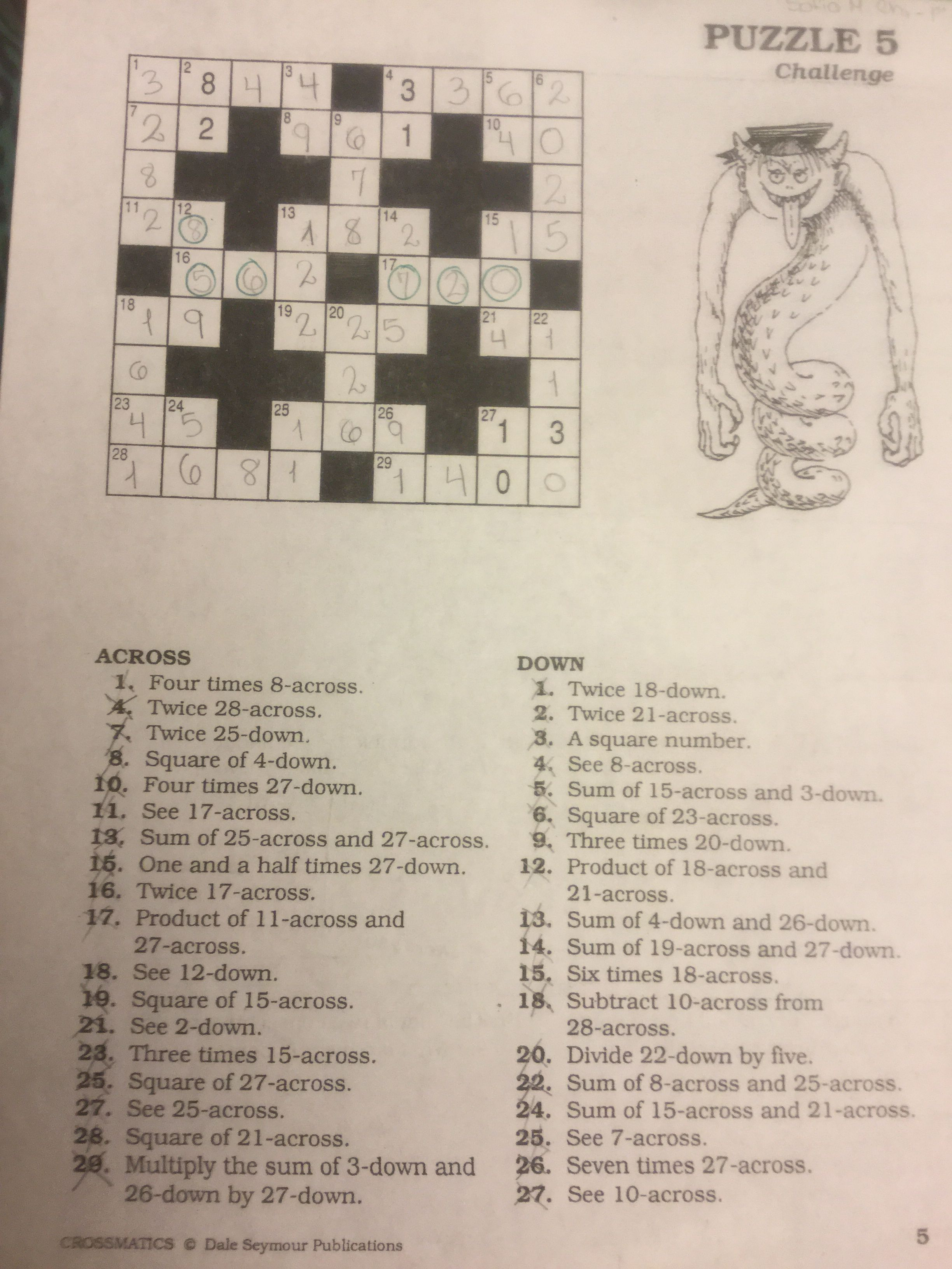 Puzzle #5 | Crossmatics ~ Dale Seymour Publications | Puzzle - Free Printable Crossword Puzzle #5