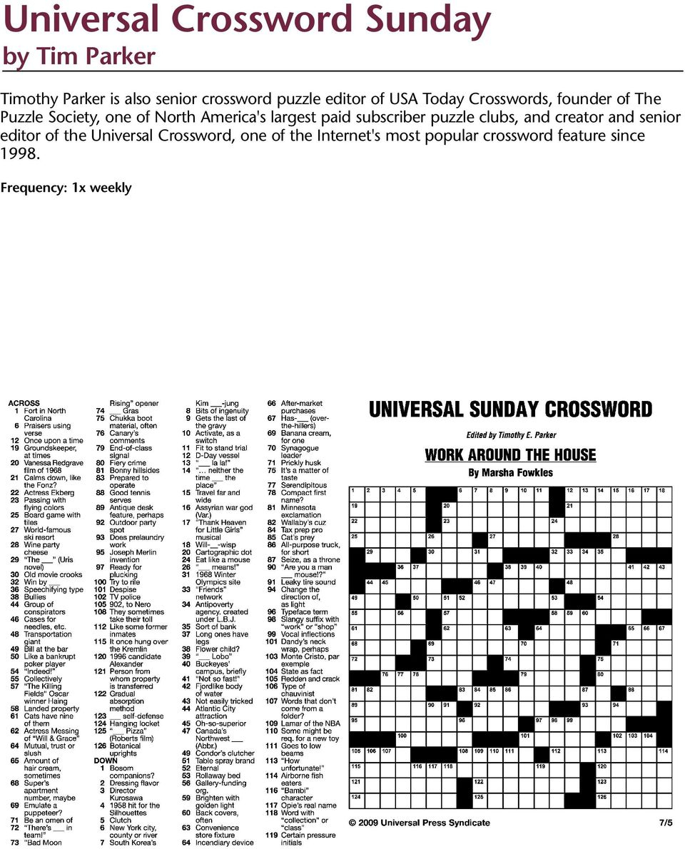 Puzzles And Games From Universal Press Syndicate - Pdf - Universal Crossword Puzzle Printable