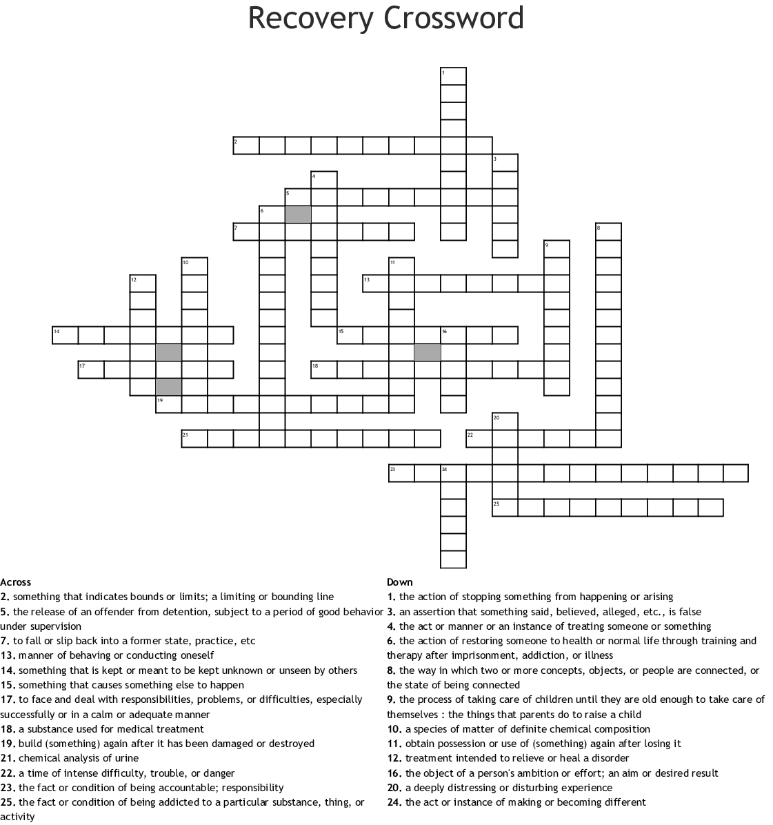 Recovery Crossword Puzzles Printable – Jerusalem House - Printable Wellness Crossword Puzzles