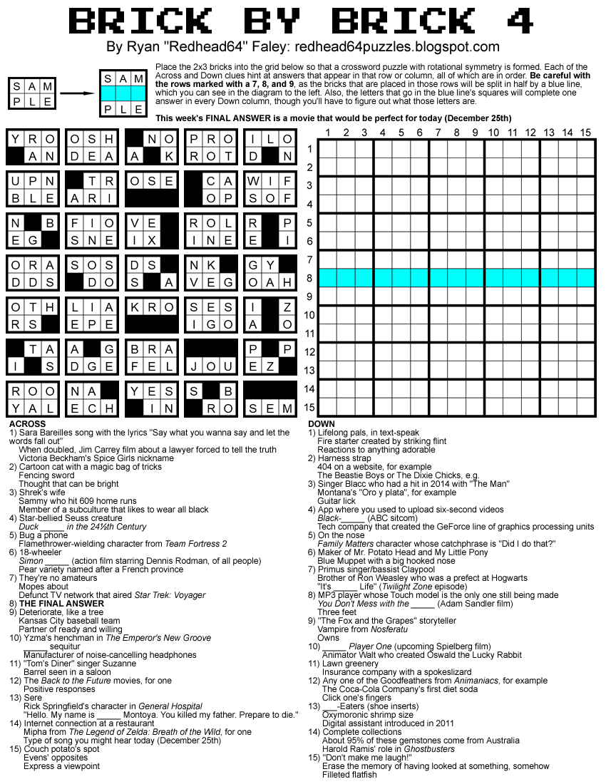 Redhead64&amp;#039;s Obscure Puzzle Blog!: Christmas Gifts Month! Puzzle #158 - Printable Patternless Crossword Puzzles