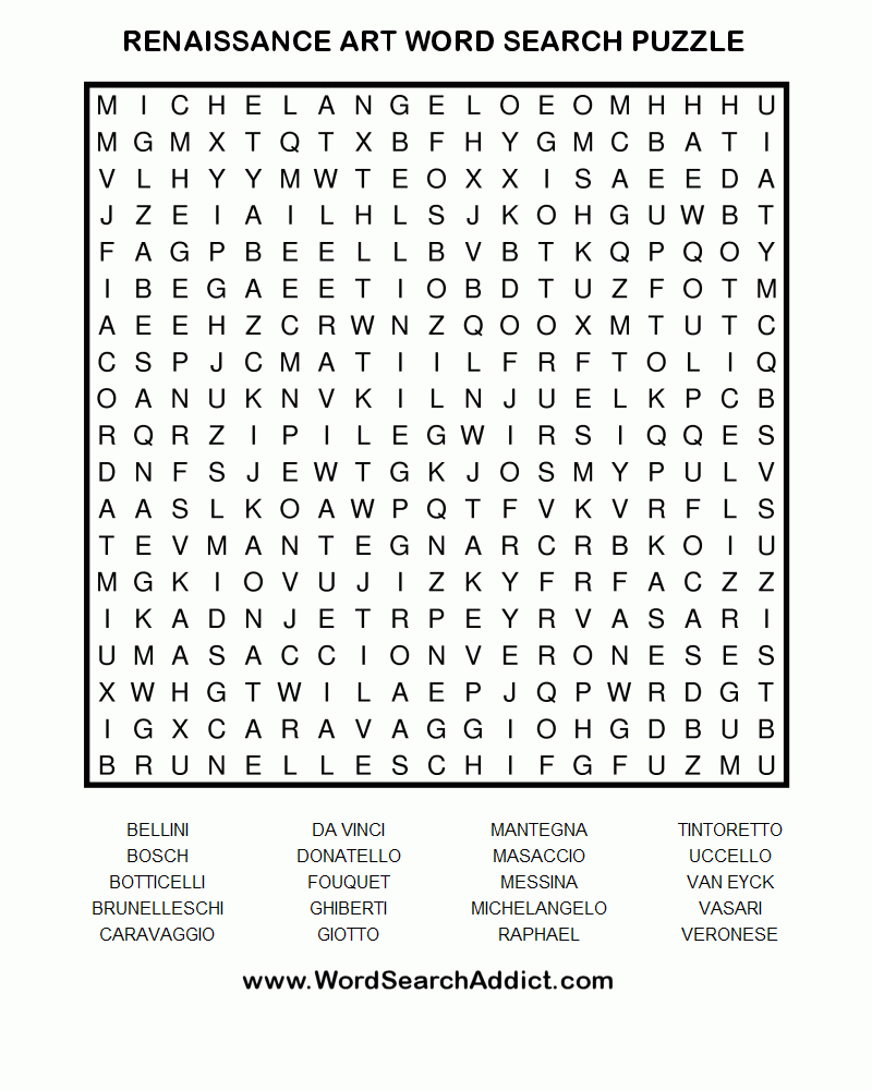 Free Printable Renaissance Word Search Word Search Printable Gambaran