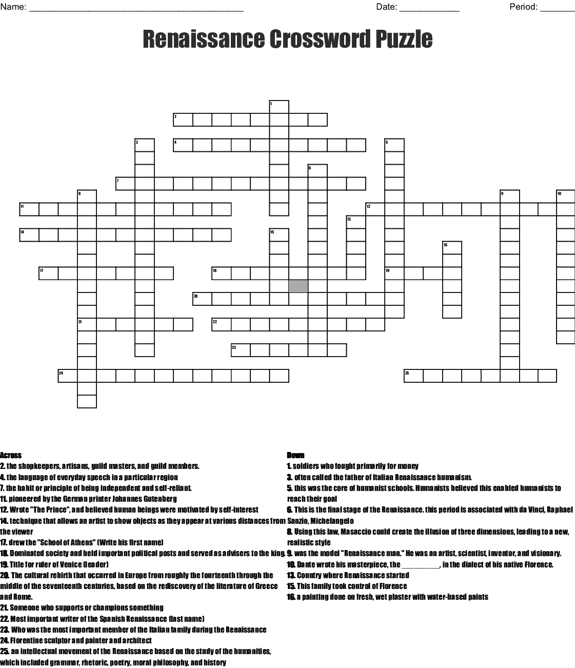 Renaissance Crossword Puzzle Crossword - Wordmint - Renaissance Crossword Puzzle Printable