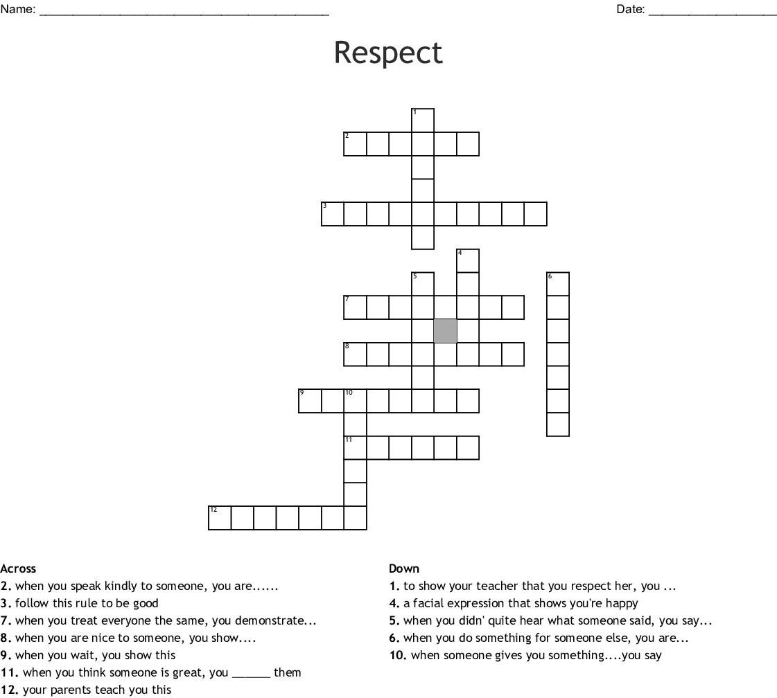 Respect Crossword - Wordmint - Respect Crossword Puzzle Printable