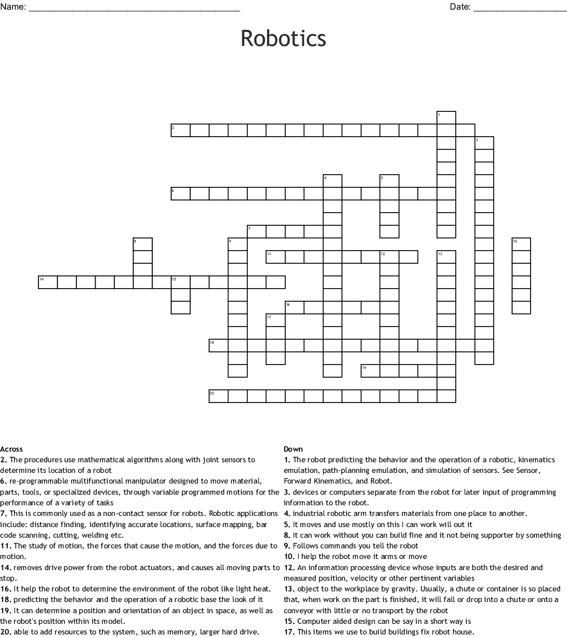 Robotics Crossword - Wordmint - Free Printable Crossword Puzzles Robotics
