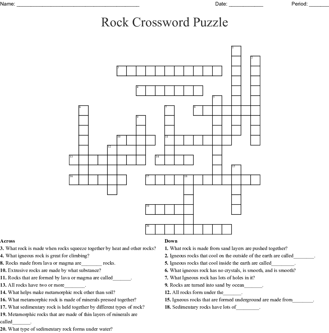 Rock Crossword Puzzle Crossword - Wordmint - Rocks Crossword Puzzle Printable