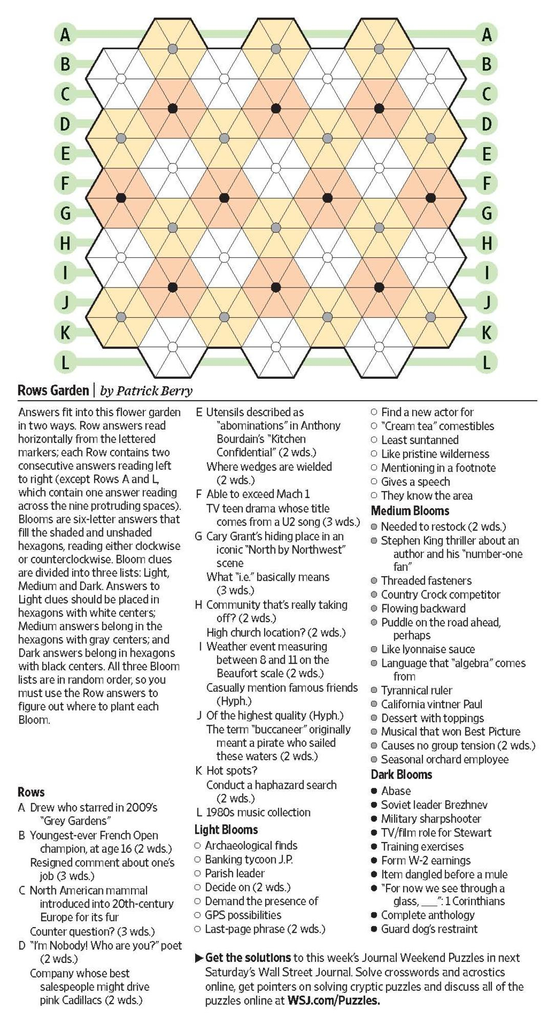 Rows Garden (Saturday Puzzle) - Wsj Puzzles - Wsj - Wall Street Journal Printable Crossword Puzzles