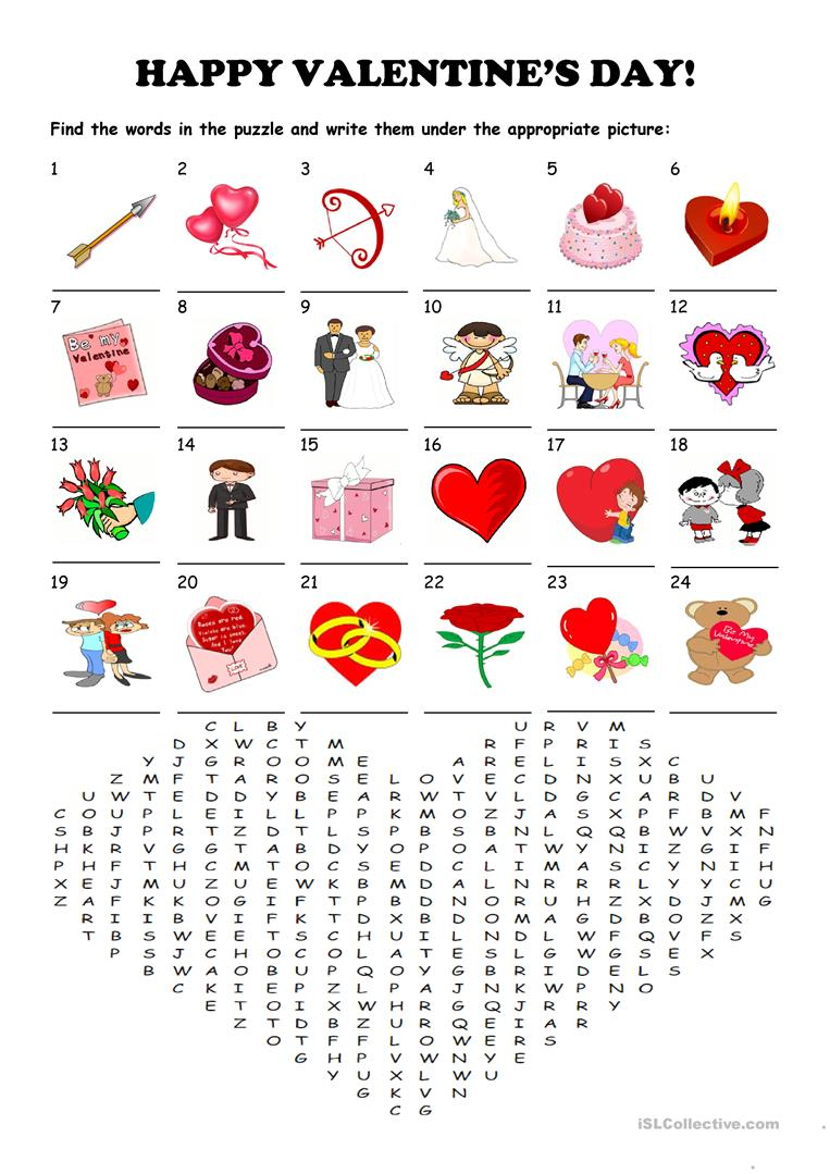 Saint Valentine&amp;#039;s Day - Word Search Puzzle Worksheet - Free Esl - Valentine Crossword Puzzles Printable