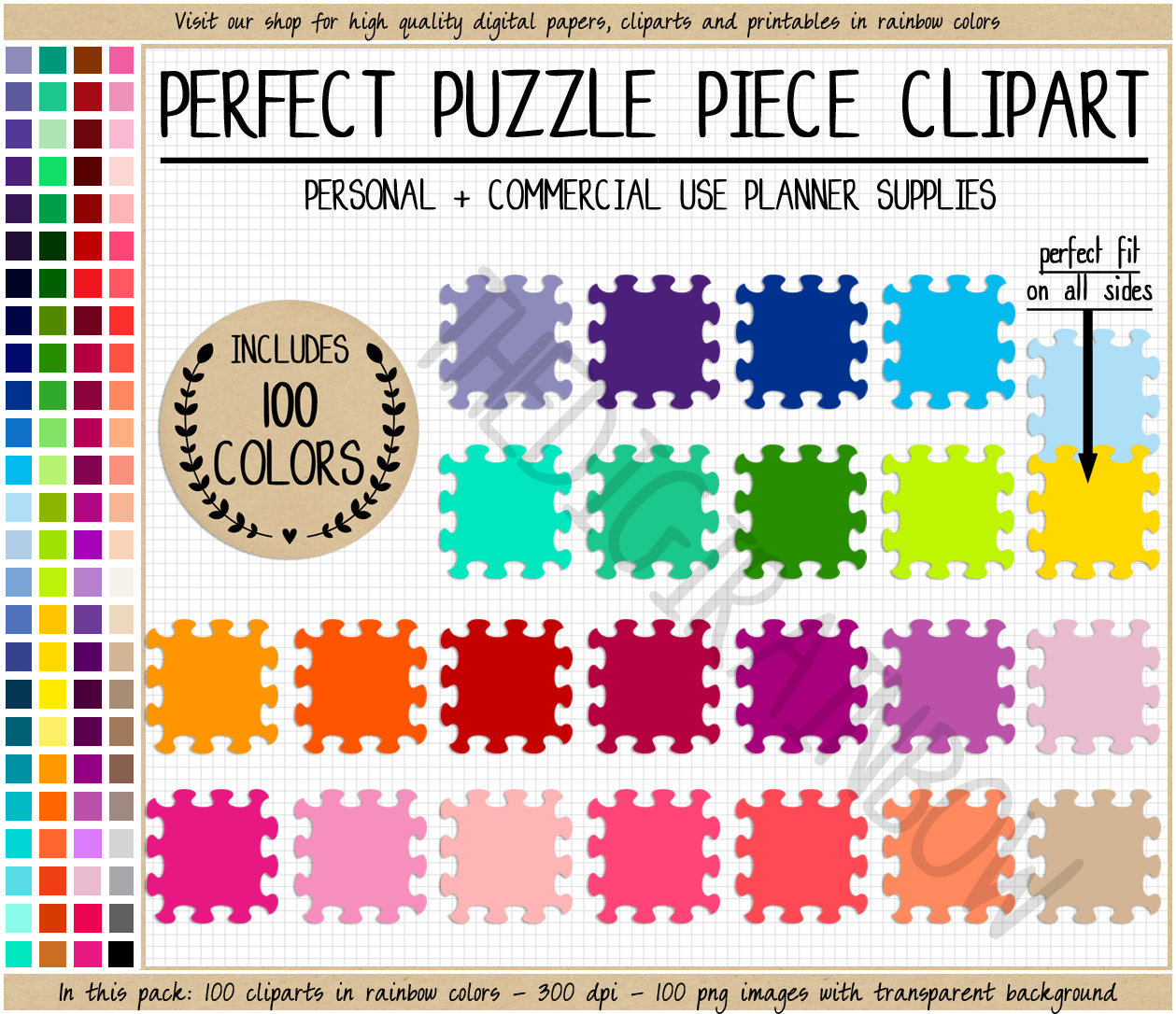 Sale 100 Puzzle Clipart Rainbow Puzzle Printable Sticker Board | Etsy - Printable Rainbow Puzzle