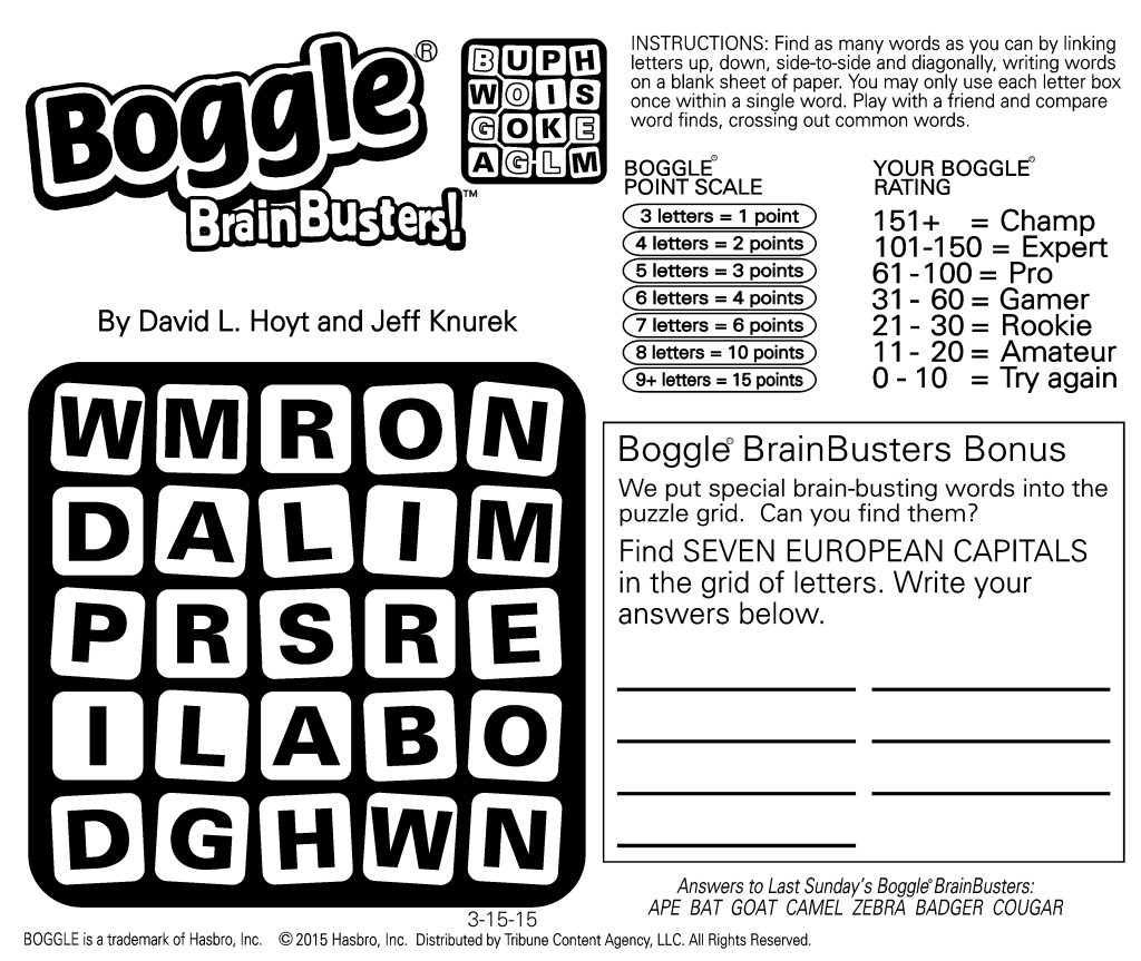 Sample Of Boggle Brainbusters Sunday Square | Tribune Content Agency - Printable Boggle Puzzle