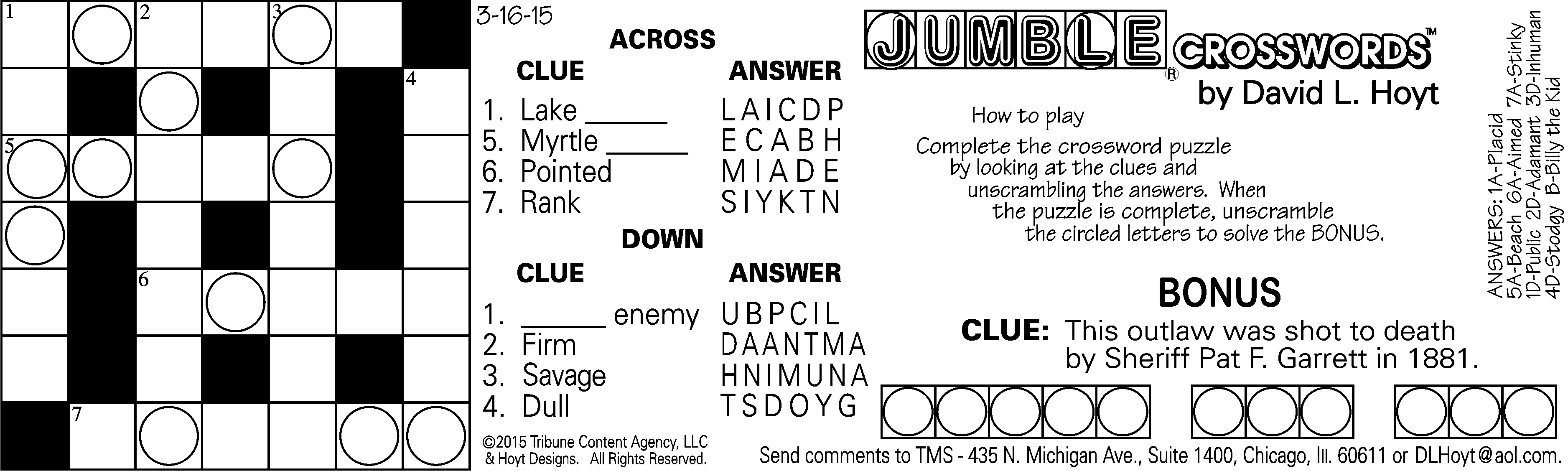 Sample Of Daily Horizontal Jumble Crosswords | Tribune Content - Printable Jumble Crosswords