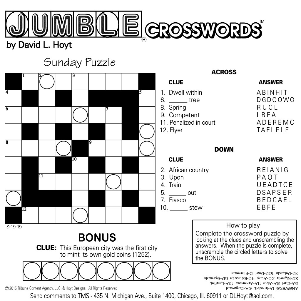 Sample Of Square Sunday Jumble Crosswords | Tribune Content Agency - Printable Jumble Crossword Puzzles