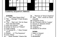 Sample Of The Tv Crossword | Tribune Content Agency (March 1, 2015) - Jacqueline E Mathews Printable Crossword Puzzles