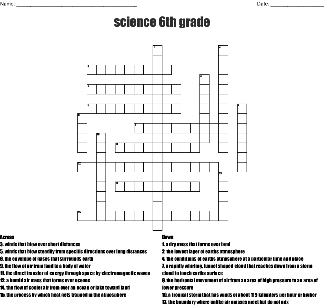 Science 6Th Grade Crossword - Wordmint - Crossword Puzzle Printable 6Th Grade